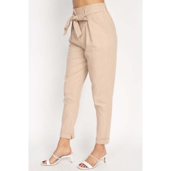 GioVanni Di RoccoBelted Linen Paper Bag Pants - Picture 3 of 5